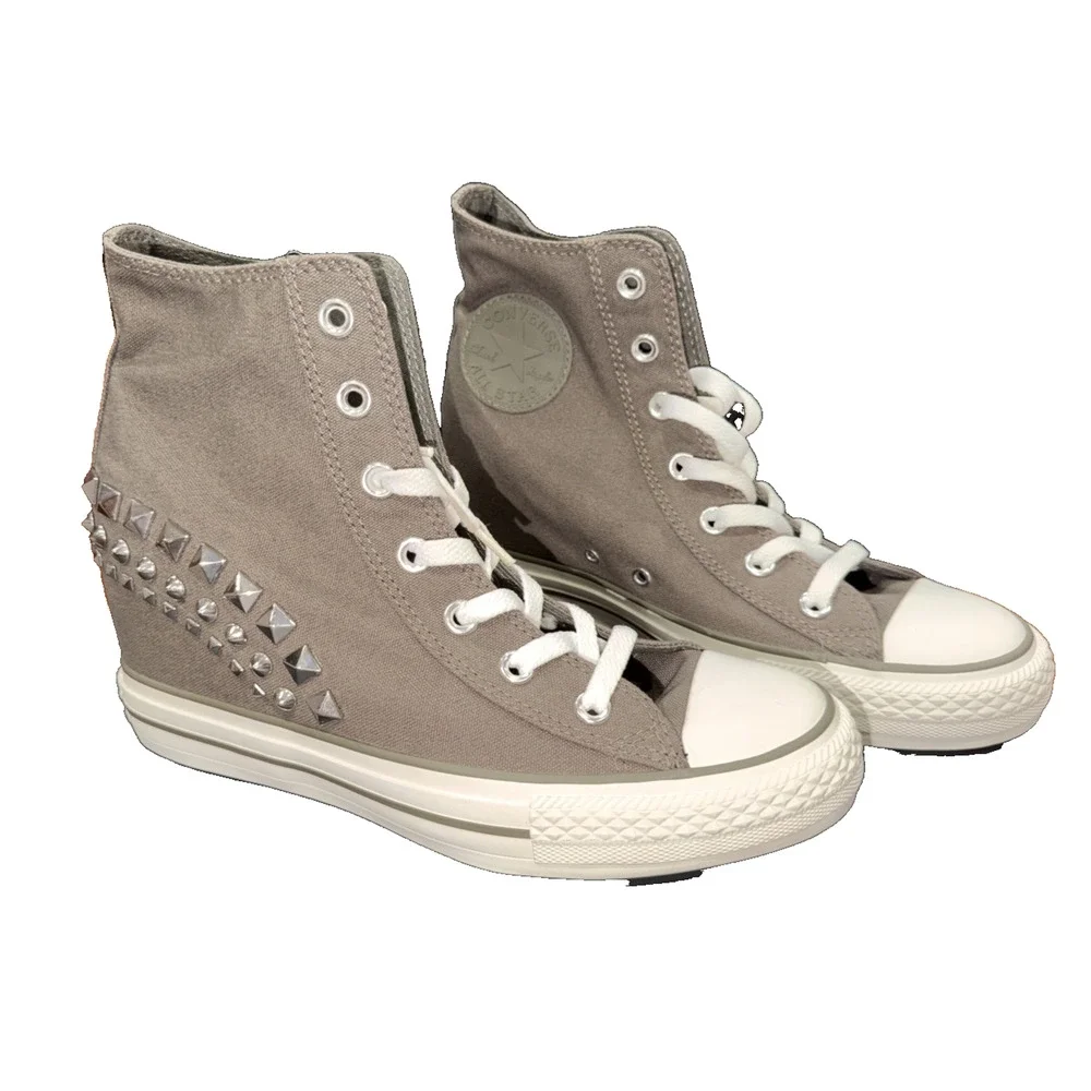 Converse Gray Studded Hidden Wedge High Top Sneakers 9